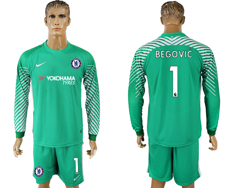 2017-18 Chelsea 1 Green Long Sleeve Goalkeeper Soccer Jersey