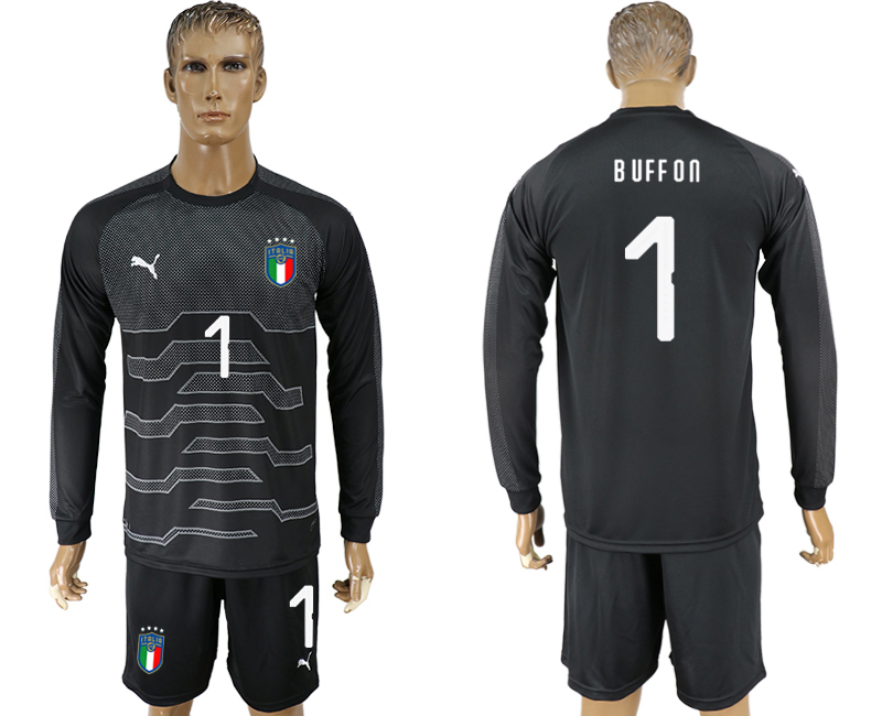 Italy 1 BUFFON Black Goalkeeper 2018 FIFA World Cup Long Sleeve Soccer Jersey