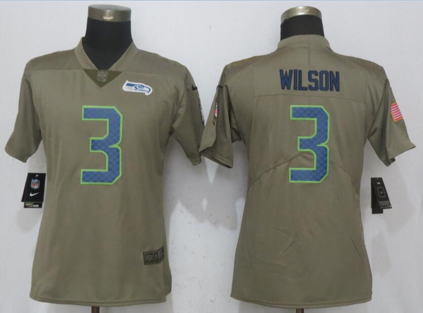 Nike Seahawks 3 Russell Wilson Olive Women Salute To Service Limited Jersey