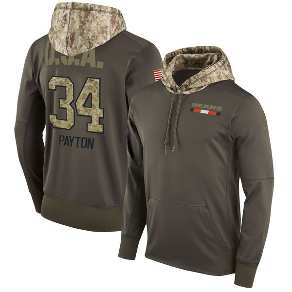 Nike Bears 34 Walter Payton Olive Salute To Service Pullover Hoodie
