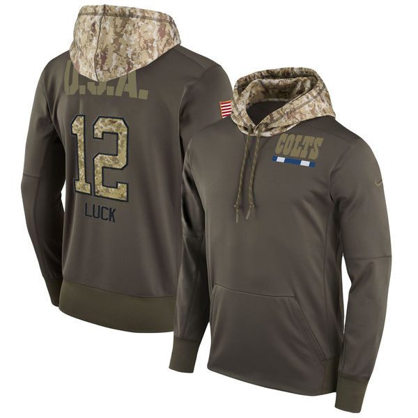 Nike Colts 12 Andrew Luck Olive Salute To Service Pullover Hoodie