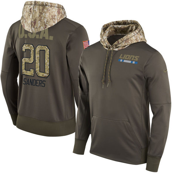 Nike Lions 20 Barry Sanders Olive Salute To Service Pullover Hoodie