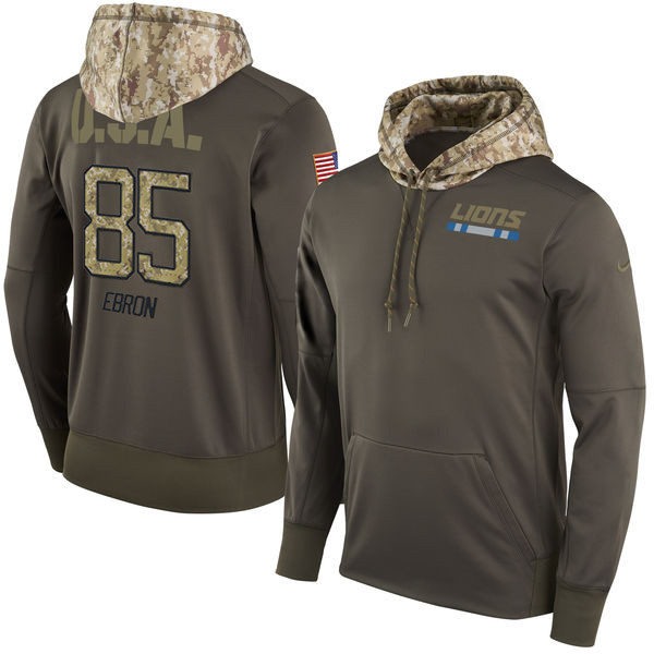 Nike Lions 85 Eric Ebron Olive Salute To Service Pullover Hoodie