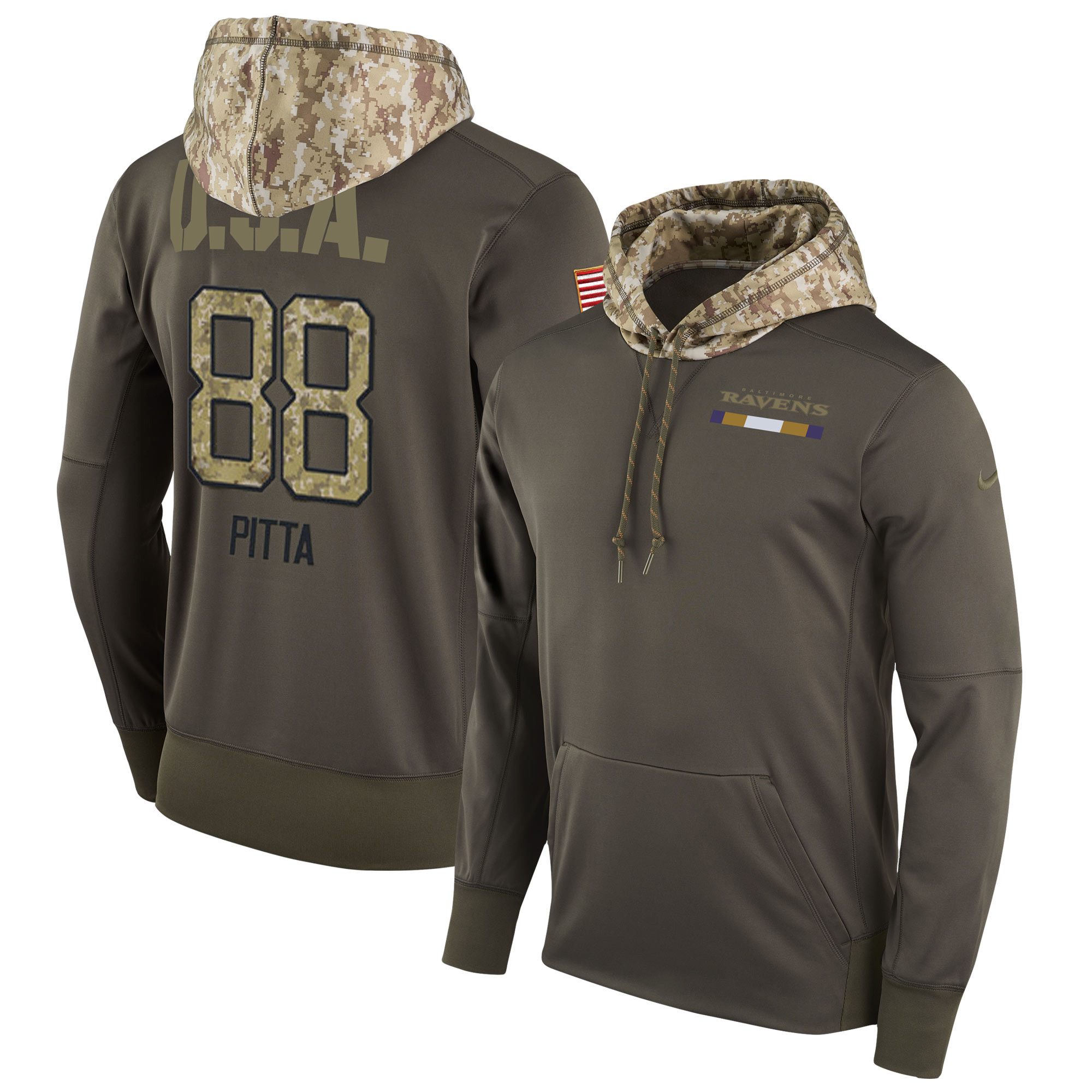 Nike Ravens 88 Dennis Pitta Olive Salute To Service Pullover Hoodie