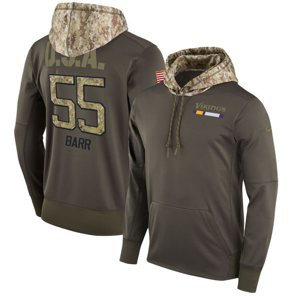 Nike Vikings 55 Anthony Barr Olive Salute To Service Pullover Hoodie
