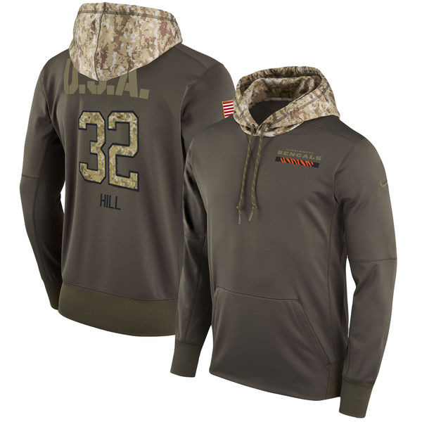 Nike Bengals 32 Jeremy Hill Olive Salute To Service Pullover Hoodie