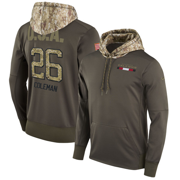 Nike Falcons 26 Tevin Coleman Olive Salute To Service Pullover Hoodie