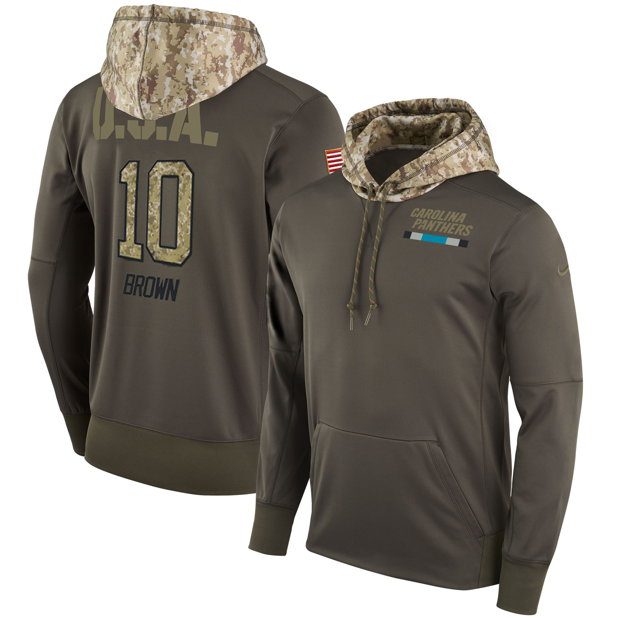 Nike Panthers 10 Corey Brown Olive Salute To Service Pullover Hoodie