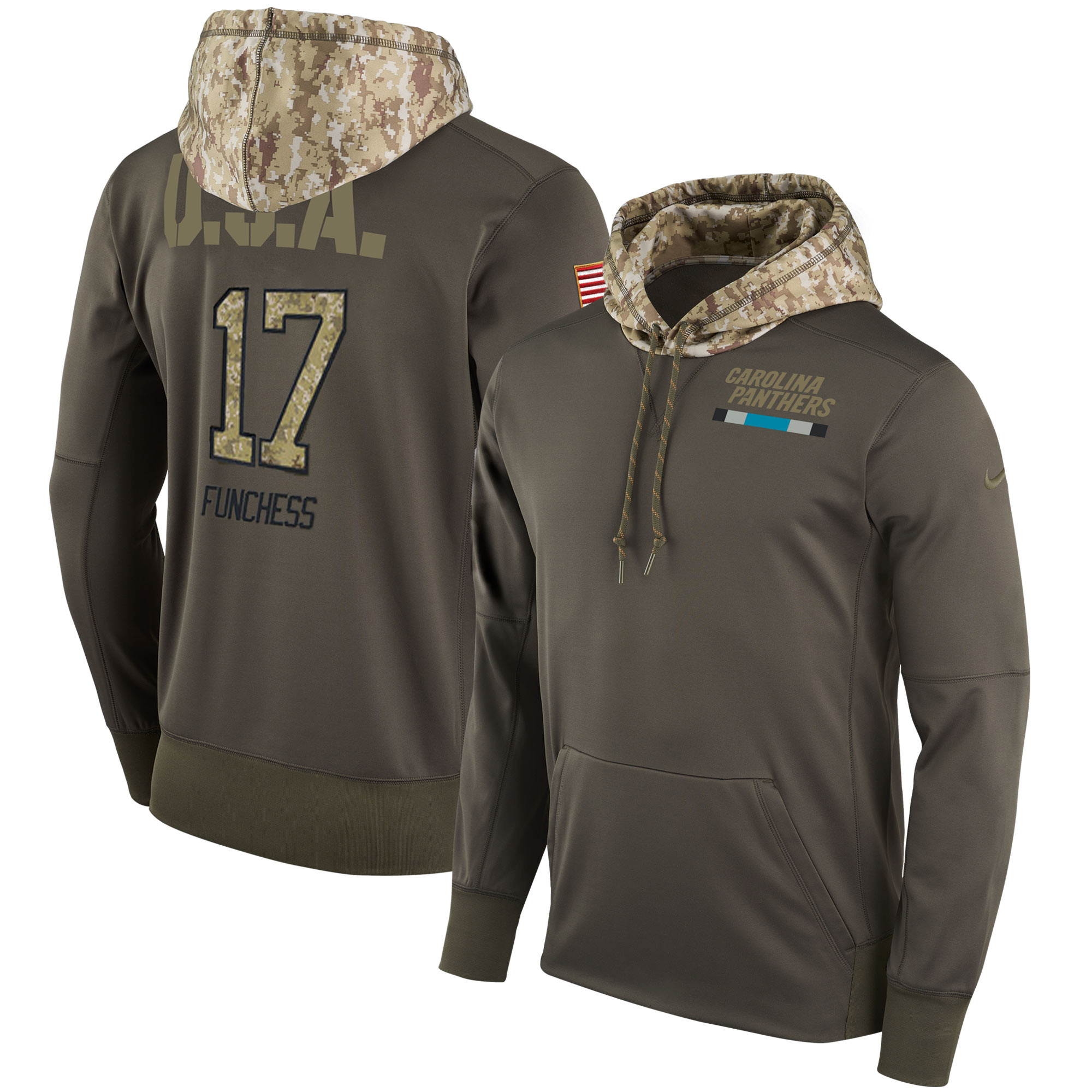 Nike Panthers 17 Devin Funchess Olive Salute To Service Pullover Hoodie