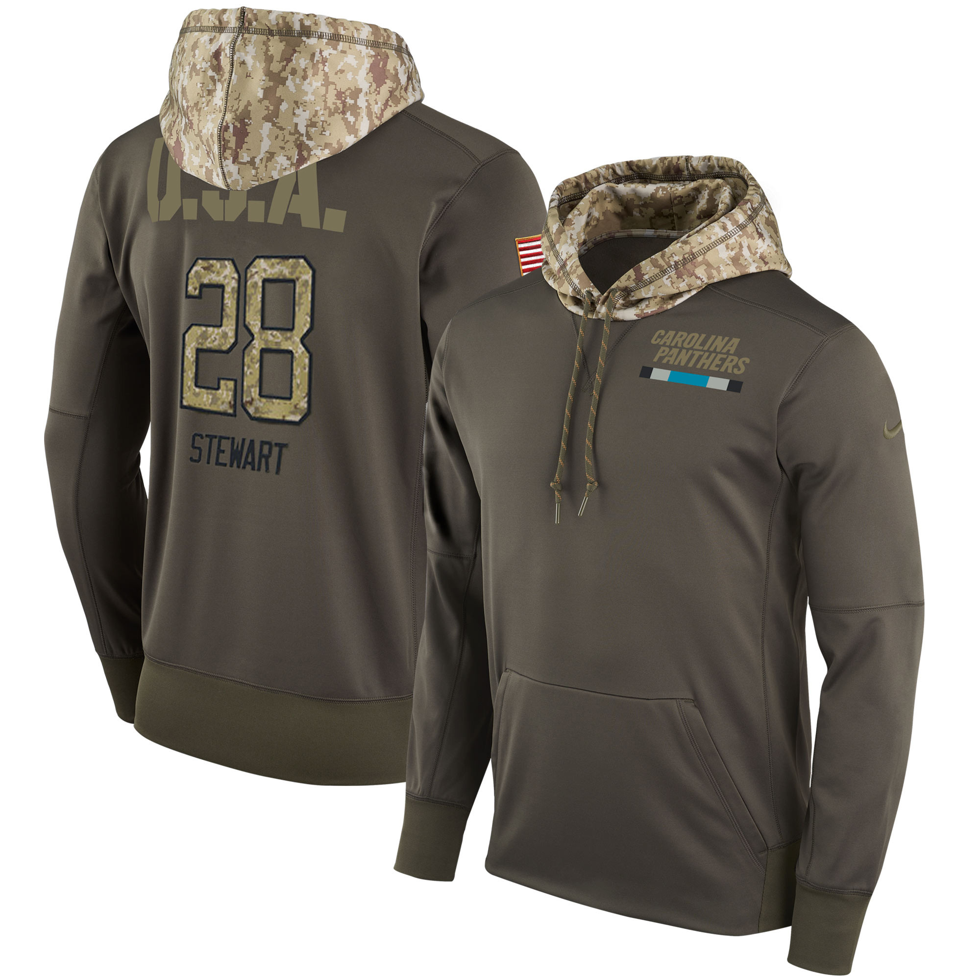 Nike Panthers 28 Jonathan Stewart Olive Salute To Service Pullover Hoodie
