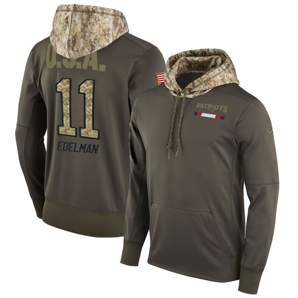 Nike Patriots 11 Julian Edelman Olive Salute To Service Pullover Hoodie