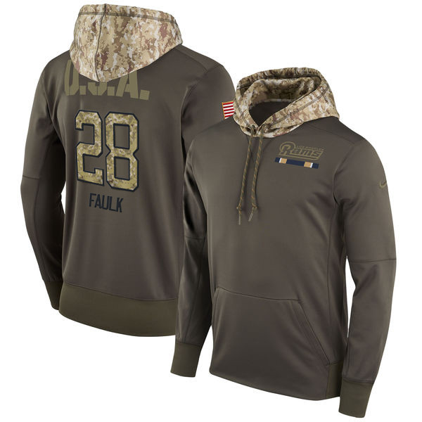 Nike Rams 28 Marshall Faulk Olive Salute To Service Pullover Hoodie