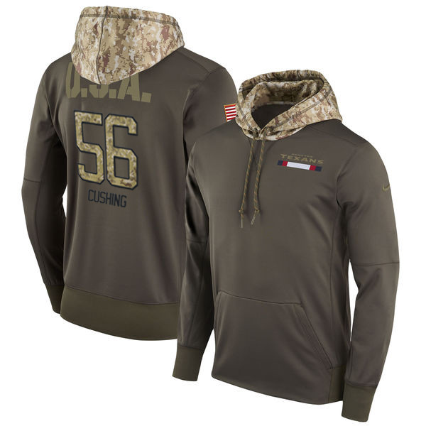 Nike Texans 56 Brian Cushing Olive Salute To Service Pullover Hoodie