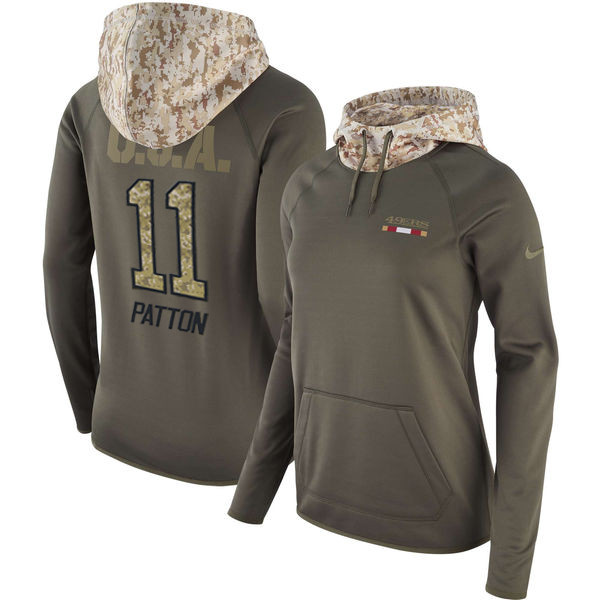 Nike 49ers 11 Quinton Patton Olive Women Salute To Service Pullover Hoodie