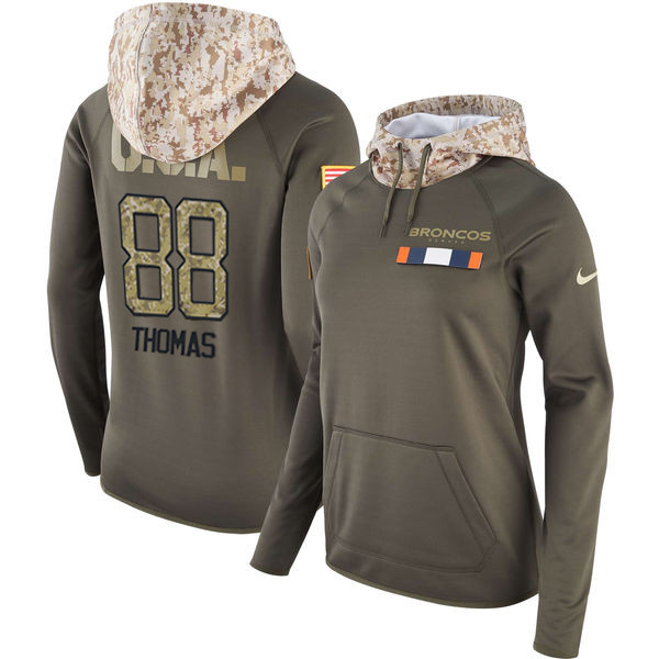 Nike Broncos 88 Demaryius Thomas Olive Women Salute To Service Pullover Hoodie