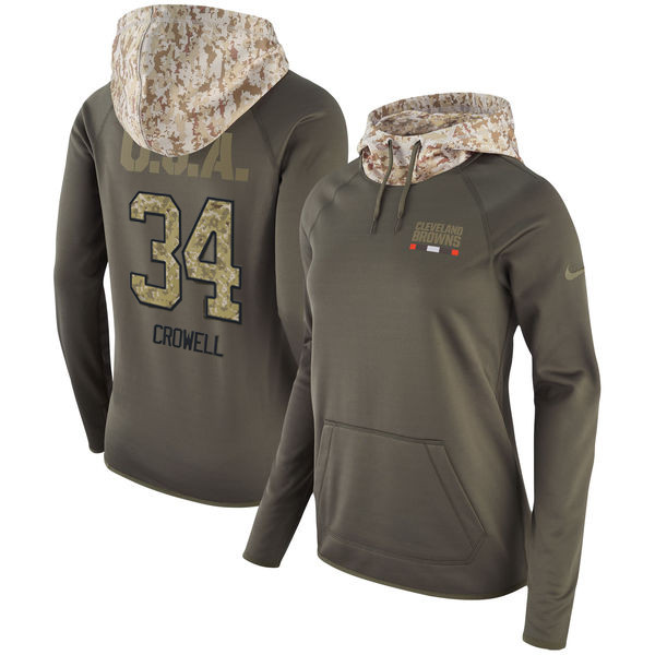 Nike Browns 34 Isaiah Crowell Olive Women Salute To Service Pullover Hoodie