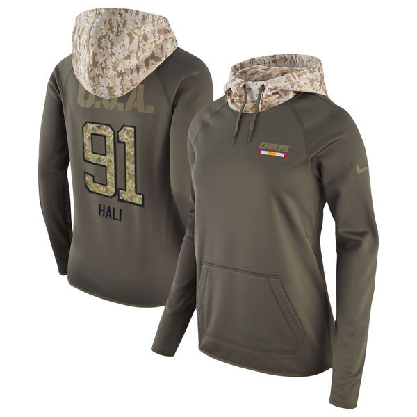 Nike Chiefs 91 Tamba Hali Olive Women Salute To Service Pullover Hoodie