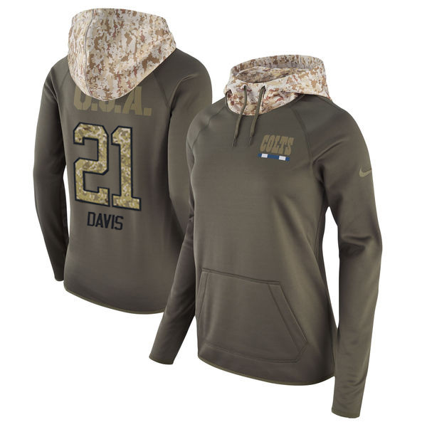 Nike Colts 21 Vontae Davis Olive Women Salute To Service Pullover Hoodie