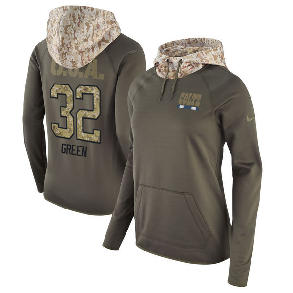 Nike Colts 32 T.J. Green Olive Women Salute To Service Pullover Hoodie