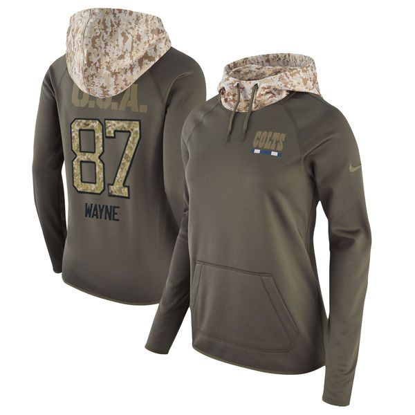 Nike Colts 87 Reggie Wayne Olive Women Salute To Service Pullover Hoodie