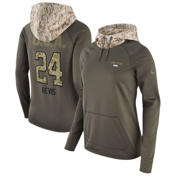 Nike Jets 24 Darrelle Revis Olive Women Salute To Service Pullover Hoodie