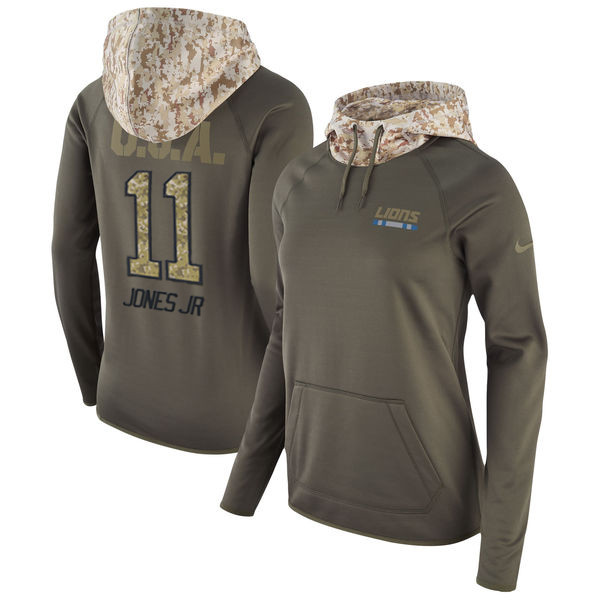 Nike Lions 11 Marvin Jones Jr Olive Women Salute To Service Pullover Hoodie