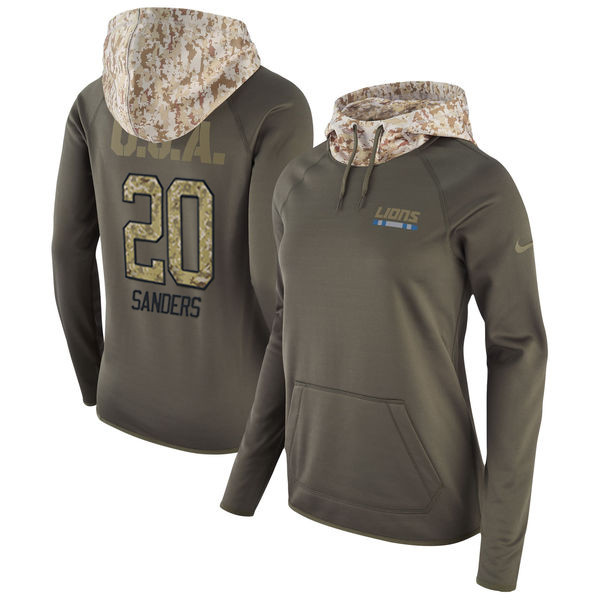 Nike Lions 20 Barry Sanders Olive Women Salute To Service Pullover Hoodie