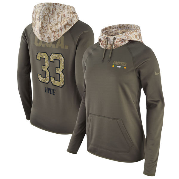 Nike Packers 33 Micah Hyde Olive Women Salute To Service Pullover Hoodie
