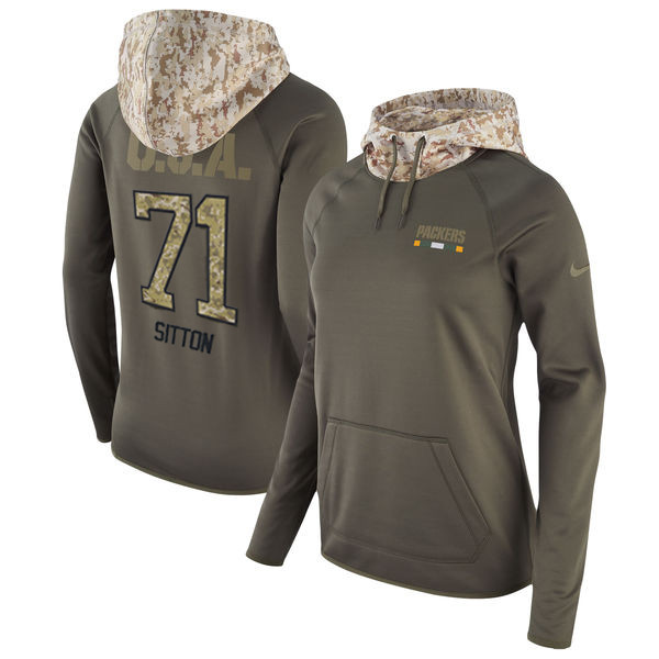 Nike Packers 71 Josh Sitton Olive Women Salute To Service Pullover Hoodie