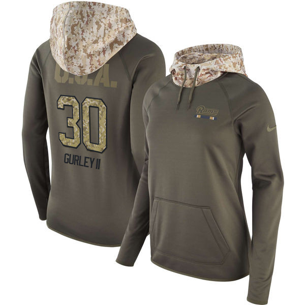 Nike Rams 30 Todd Gurley II Olive Women Salute To Service Pullover Hoodie