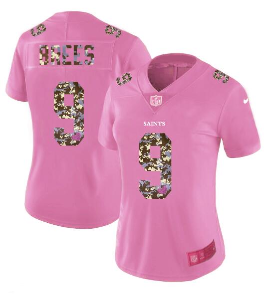Nike Saints 9 Drew Brees Pink Camo Fashion Women Limited Jersey