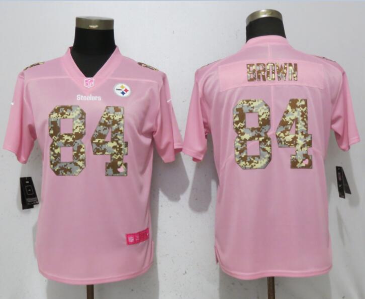 Nike Steelers 84 Antonio Brown Pink Camo Fashion Women Limited Jersey