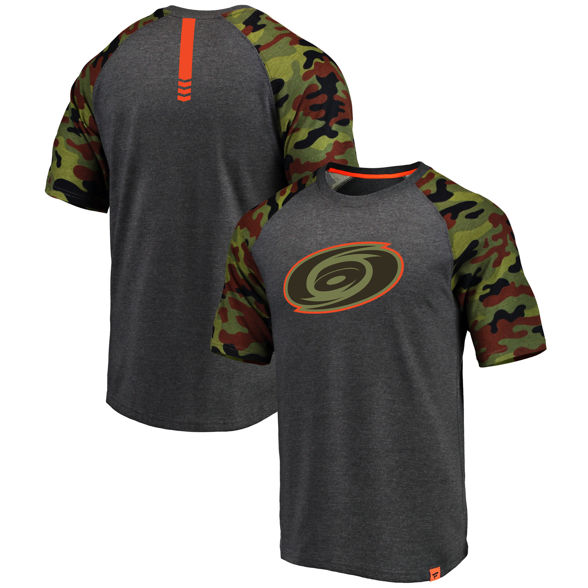 Carolina Hurricanes Fanatics Branded Heathered Gray/Camo Recon Camo Raglan T-Shirt