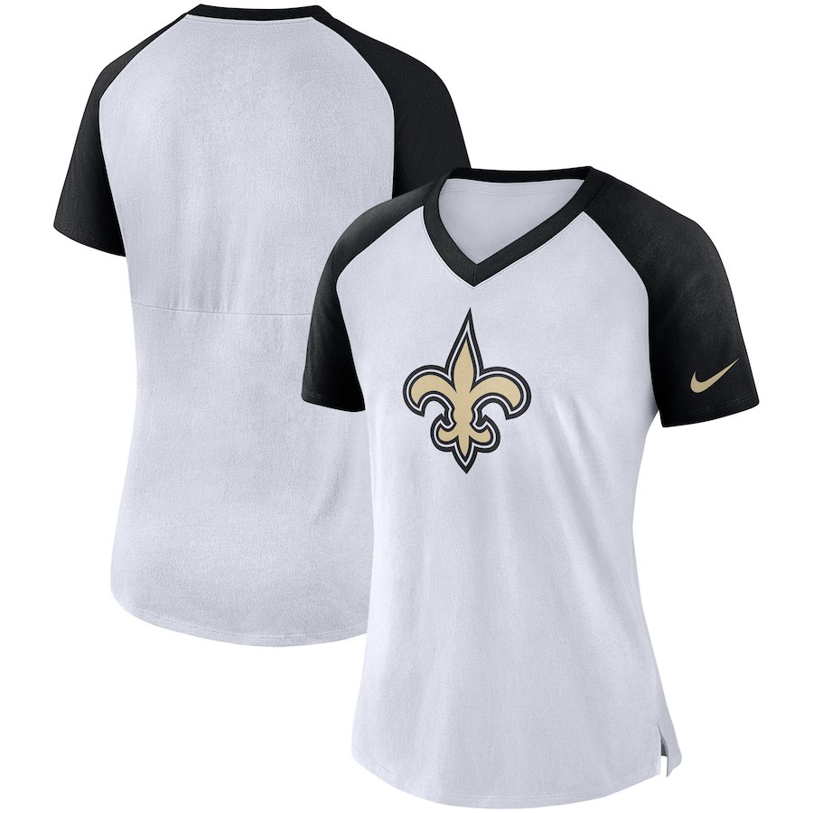 New Orleans Saints Nike Women's Top V Neck T-Shirt White/Black