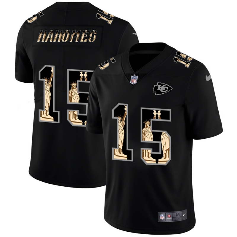 Nike Chiefs 15 Patrick Mahomes Black Statue of Liberty Limited Jersey
