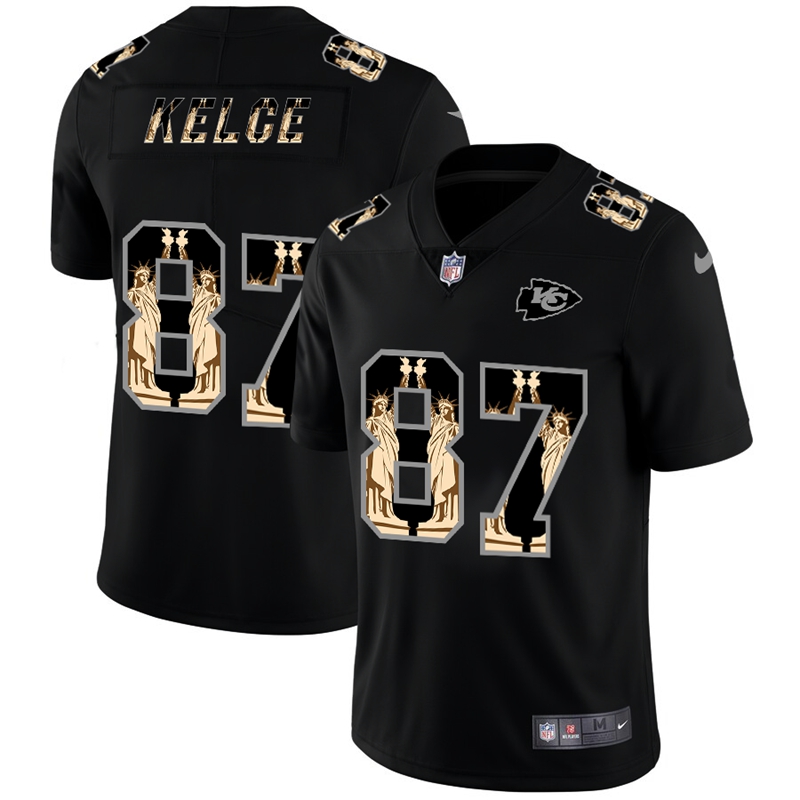 Nike Chiefs 87 Travis Kelce Black Statue of Liberty Limited Jersey