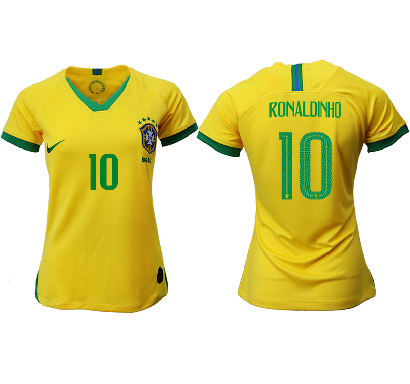 2019-20 Brazil 10 RONALDINHO Home Women Soccer Jersey