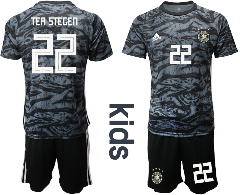 2019-20 Germany 22 TER STEGEN Black Goalkeeper Youth Soccer Jersey