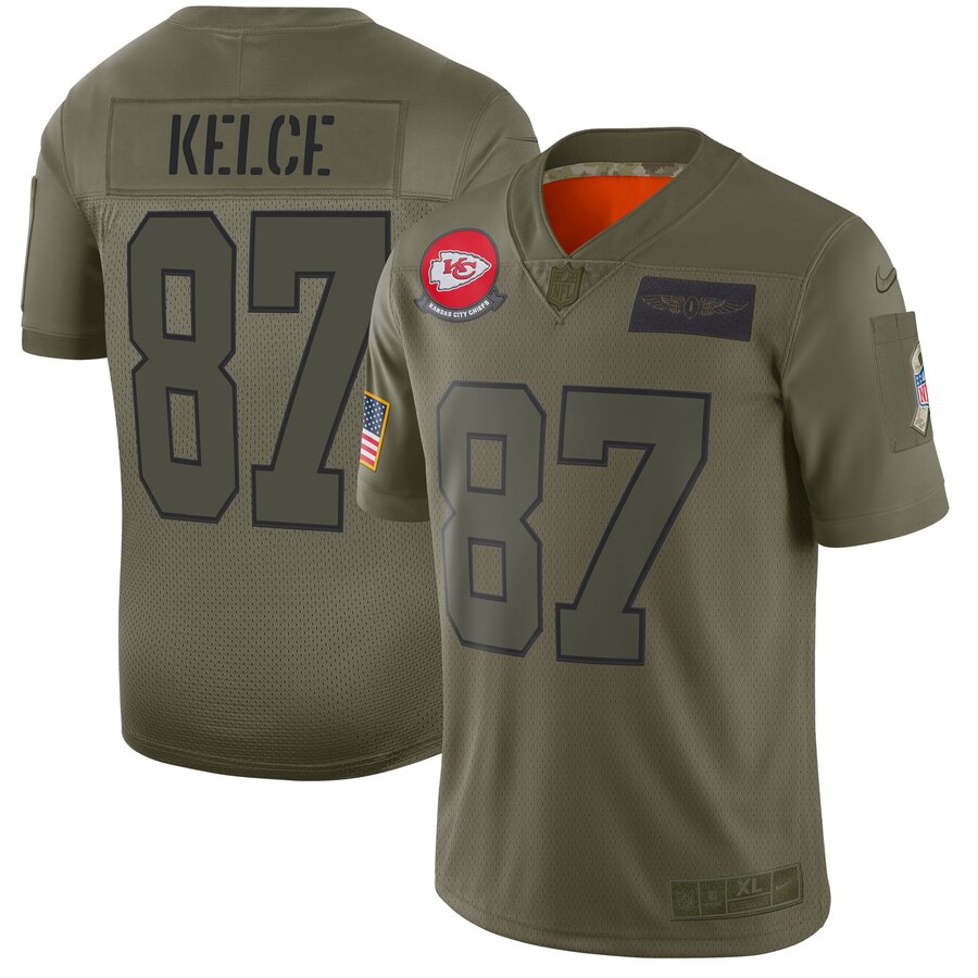 Nike Chiefs 87 Travis Kelce 2019 Olive Salute To Service Limited Jersey