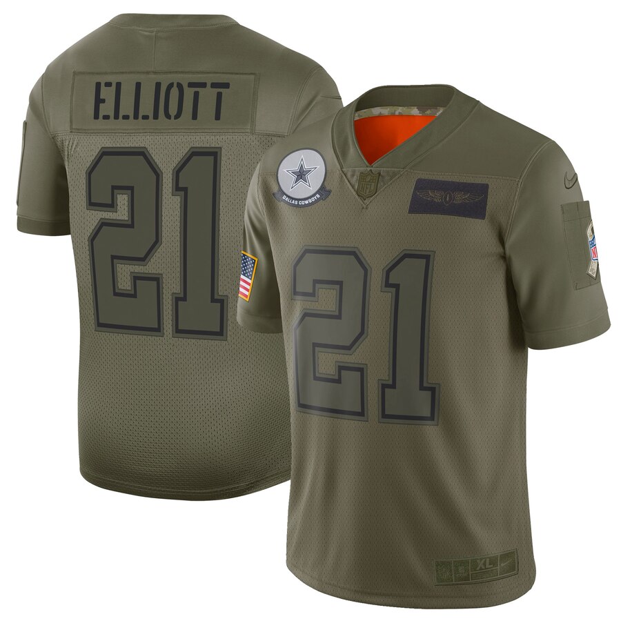 Nike Cowboys 21 Ezekiel Elliott 2019 Olive Salute To Service Limited Jersey