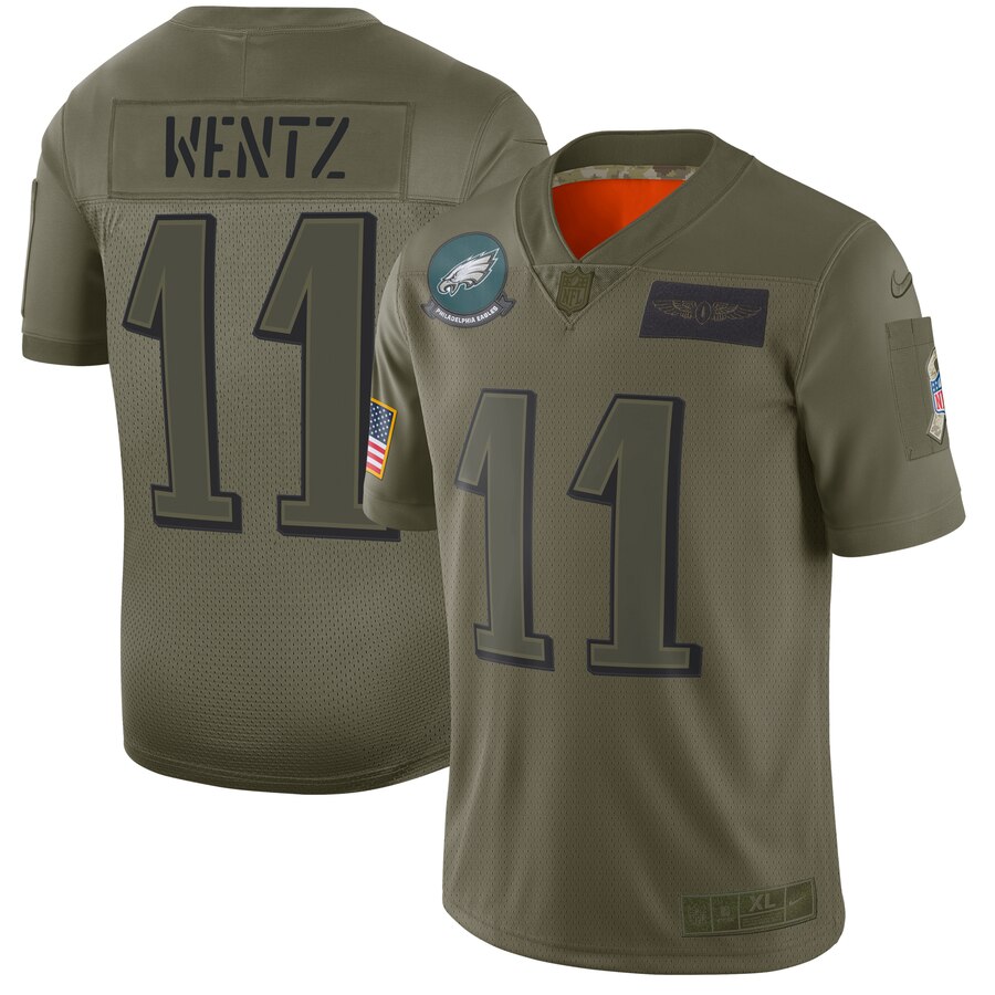 Nike Eagles 11 Carson Wentz 2019 Olive Salute To Service Limited Jersey