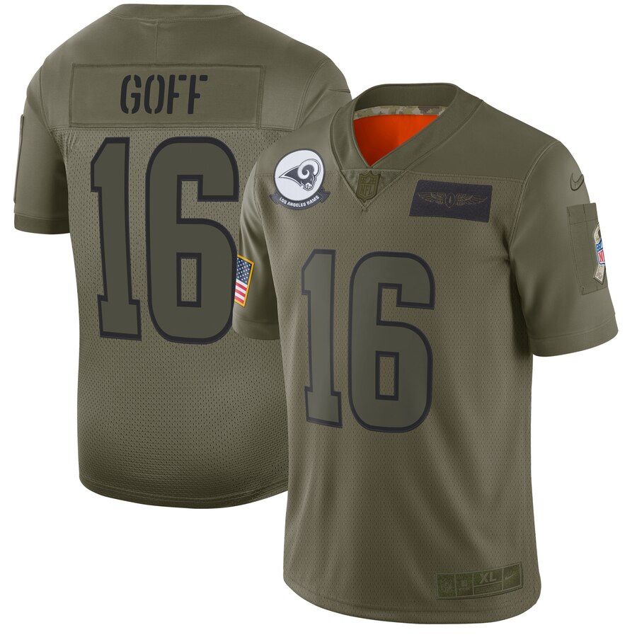 Nike Rams 16 Jared Goff 2019 Olive Salute To Service Limited Jersey