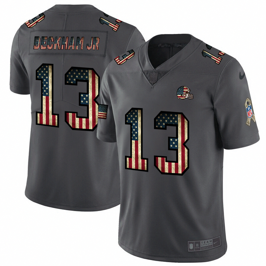 Nike Browns 13 Odell Beckham Jr. 2019 Salute To Service USA Flag Fashion Limited Jersey