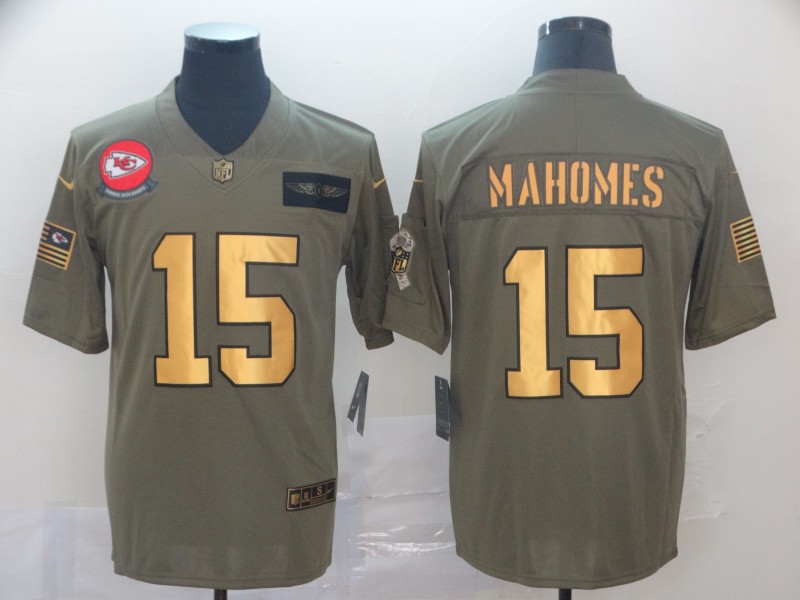 Nike Chiefs 15 Patrick Mahomes 2019 Olive Gold Salute To Service Limited Jersey