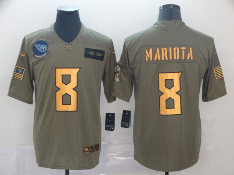 Nike Titans 8 Marcus Mariota 2019 Olive Gold Salute To Service Limited Jersey