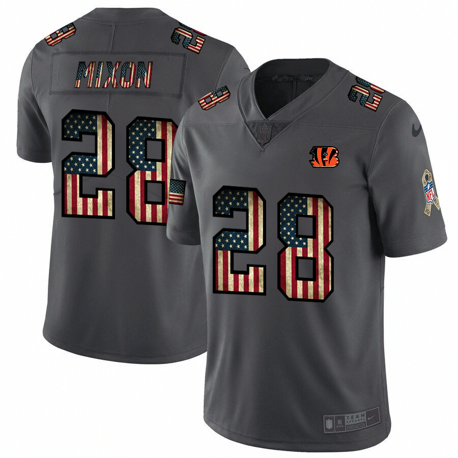 Nike Bengals 28 Joe Mixon 2019 Salute To Service USA Flag Fashion Limited Jersey