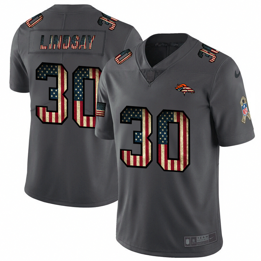 Nike Broncos 30 Phillip Lindsay 2019 Salute To Service USA Flag Fashion Limited Jersey