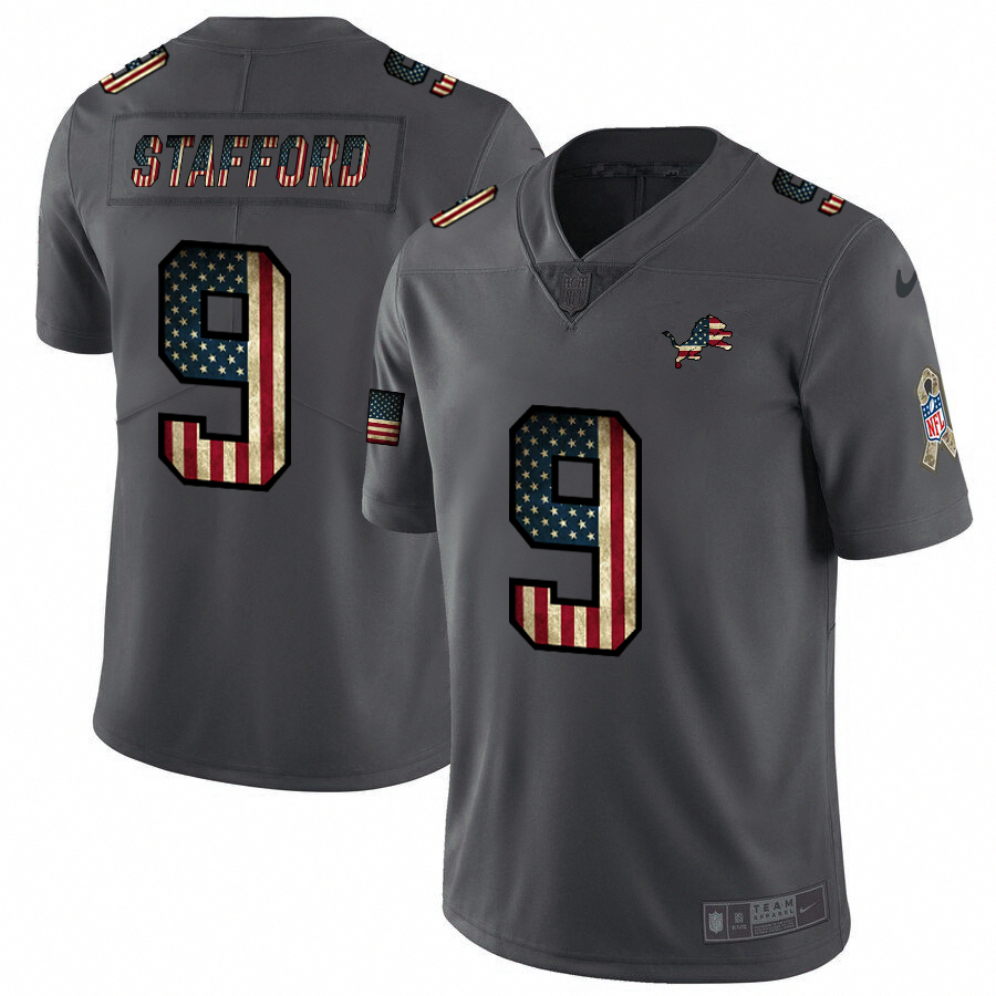 Nike Lions 9 Matthew Stafford 2019 Salute To Service USA Flag Fashion Limited Jersey