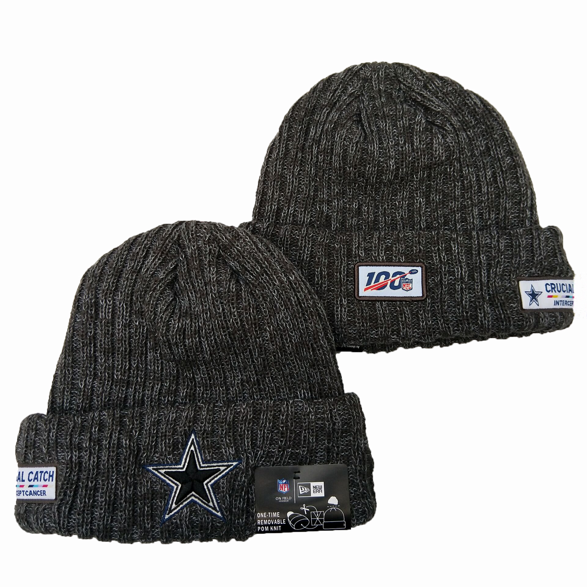 Cowboys Team Logo Gray 100th Season Pom Knit Hat YD