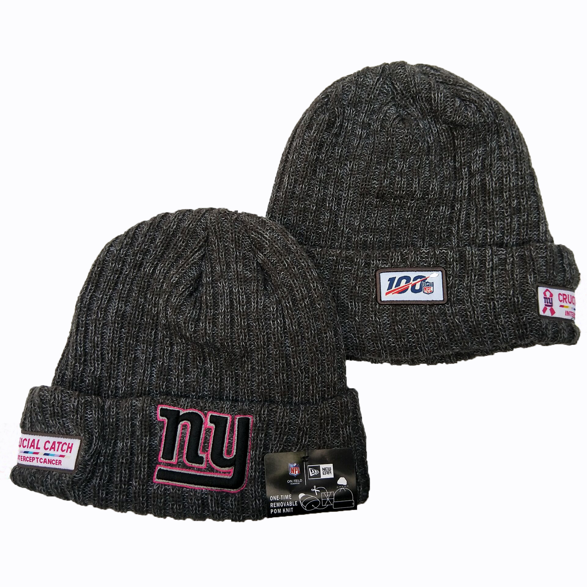 New York Giants Fresh Logo Gray 100th Season Pom Knit Hat YD